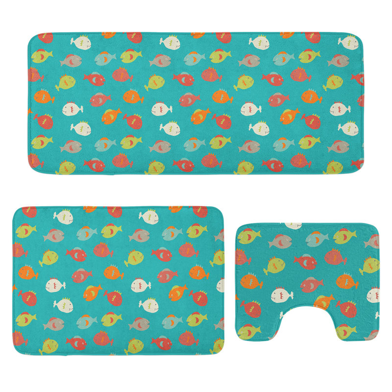  Multicolore poisson ensemble de tapis de salle de bain 3 pièces