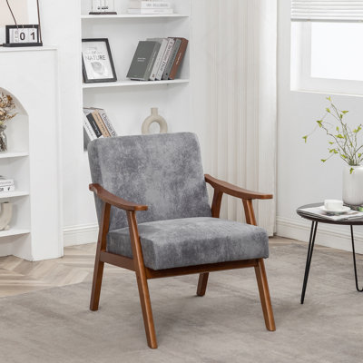 Chaise d'appoint avec revêtement en microfibre et structure en bois massif, pour ajouter style et confort à tout espace de vie moderne Mid-Century