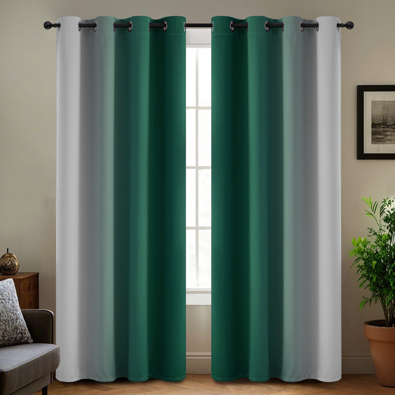 Ombre 100% Blackout Curtain-Room Darkening Grommet Drapes for Bedroom&Living Room, 52" W x 63" L, Dark Green