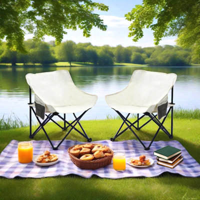 2Pcs Outdoor Ideal For Relaxing Bedrooms Camping Chairs Folding/Portability Feature, Carry Bag,Beige