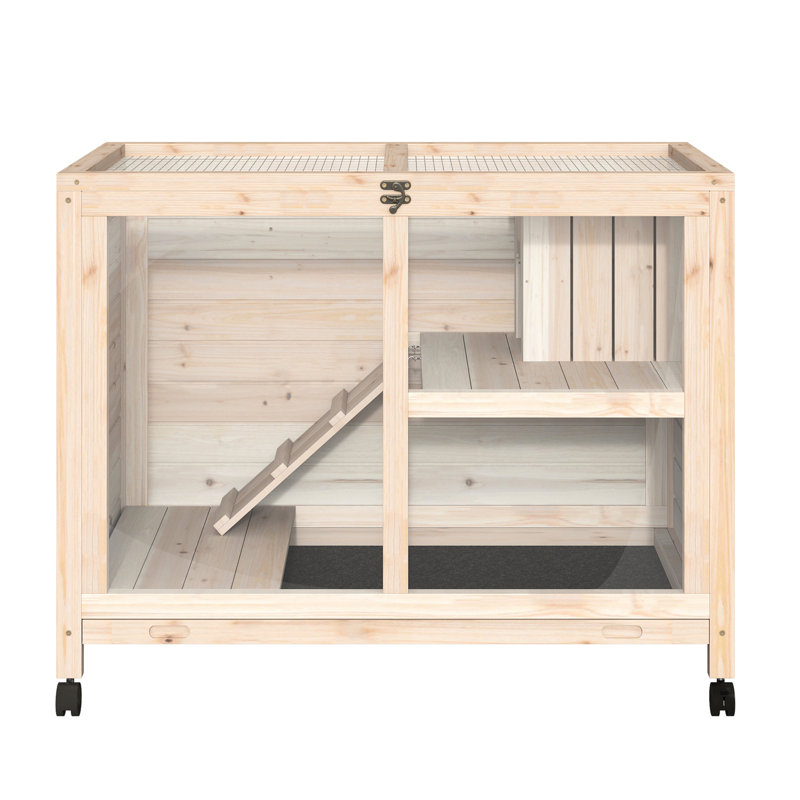 Maison de lapin compacte avec roues portatives - Bois naturel, imperméable, compacte mobile pour animaux