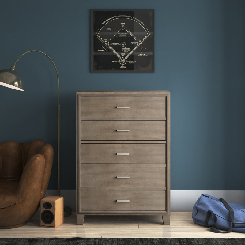 Commode 5 tiroirs Carpino, Gris