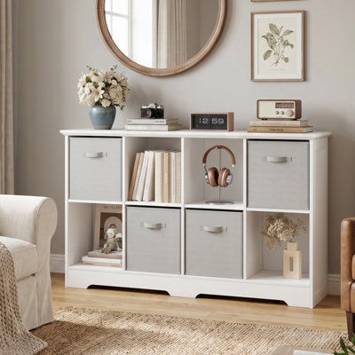 Bibliothèque décorative à 8 cubes avec 4 bacs pliables en tissu