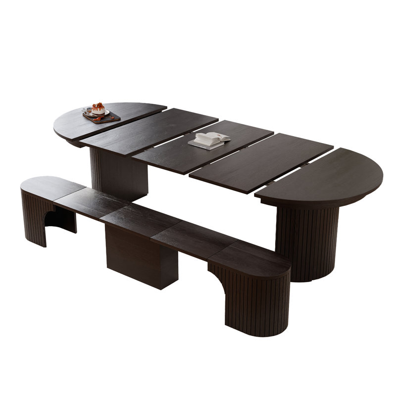 Bachman 7-Pieces 46"-105" Extendable Dining Table Set With Dining Chair, Dining Bench and Texas Poker Table Mat