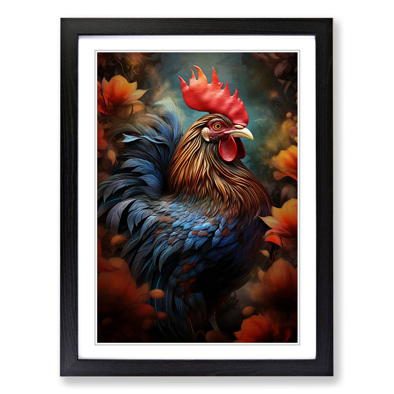 Rooster Digital - Single Picture Frame Print on Wood, Black, 64cm H x 46cm W x 2cm D