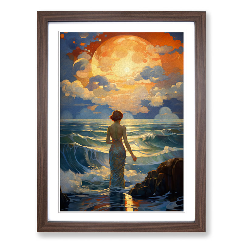 Ocean Deco - Framed Print, 34cm H x 25cm W x 2cm D, Walnut 