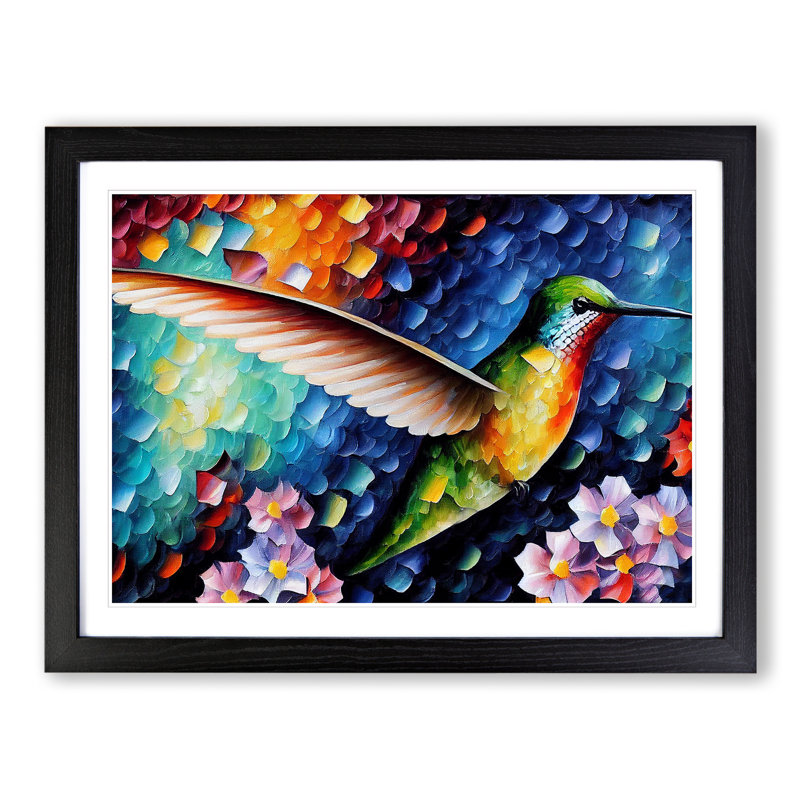 Hummingbird Vol.4 Abstract - Single Picture Frame Painting, Black, 34cm H x 46cm W x 2cm D