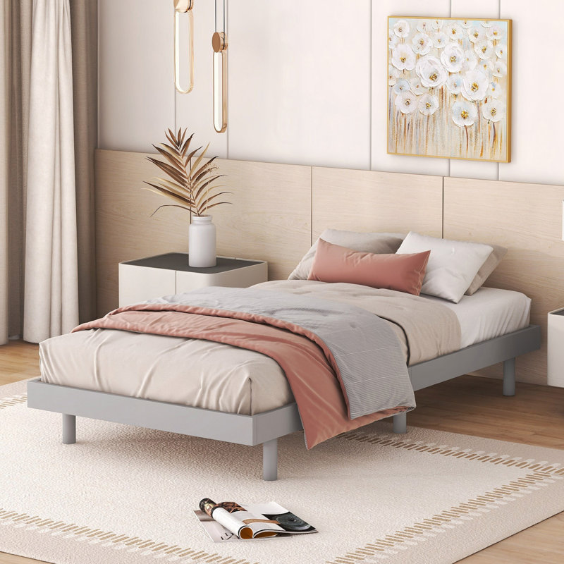 Floating Platform Bed Frame, Gray, Twin