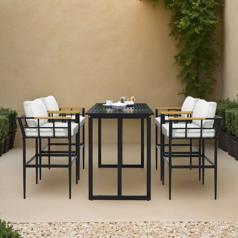 Ensemble de salle à manger à hauteur de comptoir 5 pièces avec table et chaises, Beige