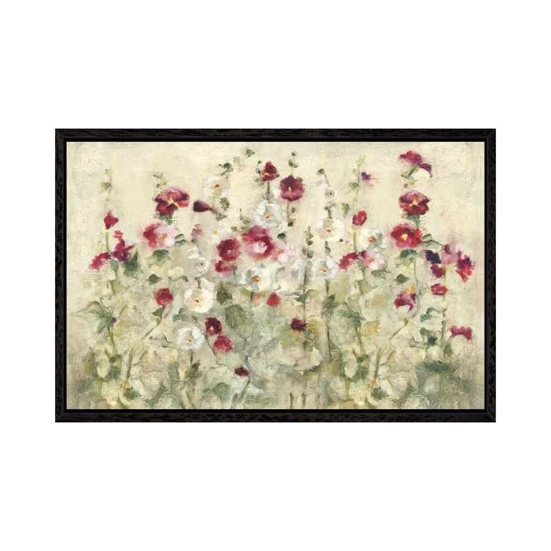 Hollyhocks Row Cool by Cheri Blum - Print on Canvas, Black Floater Framed, 101.6 cm H x 66.04 cm W
