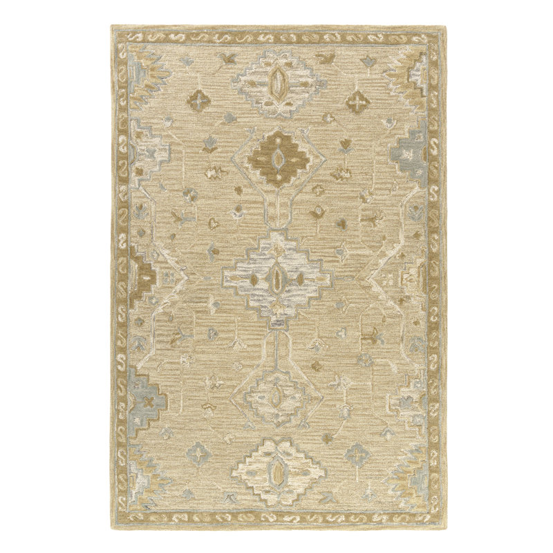 Tapis oriental oriental en laine touffeté à la main Medallion, Rectangle de 10 pi x 14 pi