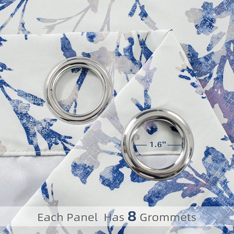 Rideau doublé à motif floral Rawlins, Bleu / Lavande
