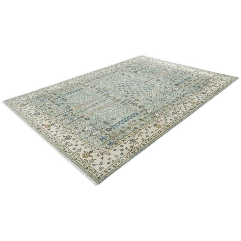 Tapis transitionnel beige en laine noué à la main 10 po x 14 pi 1 po Oushak, Beige, Rectangle 10 pi x 14 pi 1 po