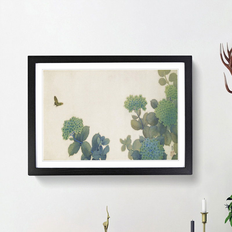 Hydrangeas by Hishida Shunso - Framed Print, Black Framed, 27cm H x 36cm W x 2cm D