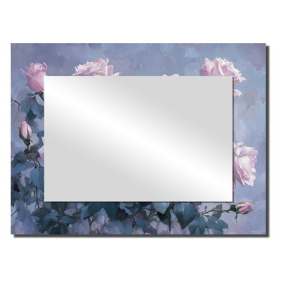 Aquarelle fleurs de lavande roses - miroir mural floral - imprimé sur métal