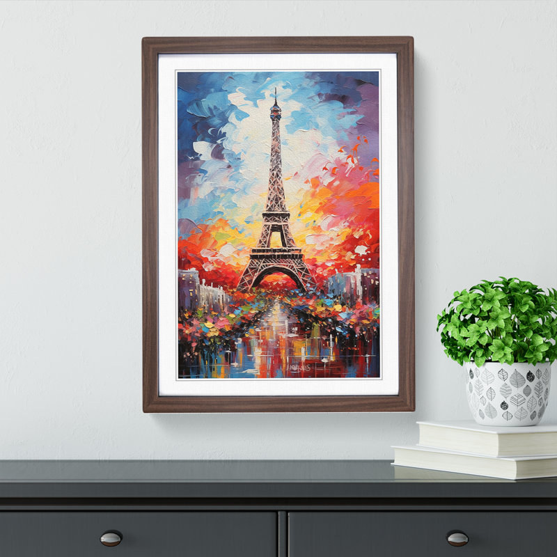 Eiffel Tower Action Painting No.3 - Single Picture Frame Print on Wood, Walnut Framed, 34cm H x 25cm W