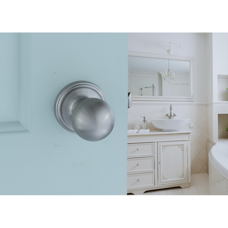 Bouton de porte simple avec rosette rond Ball, Acier inoxydable satiné