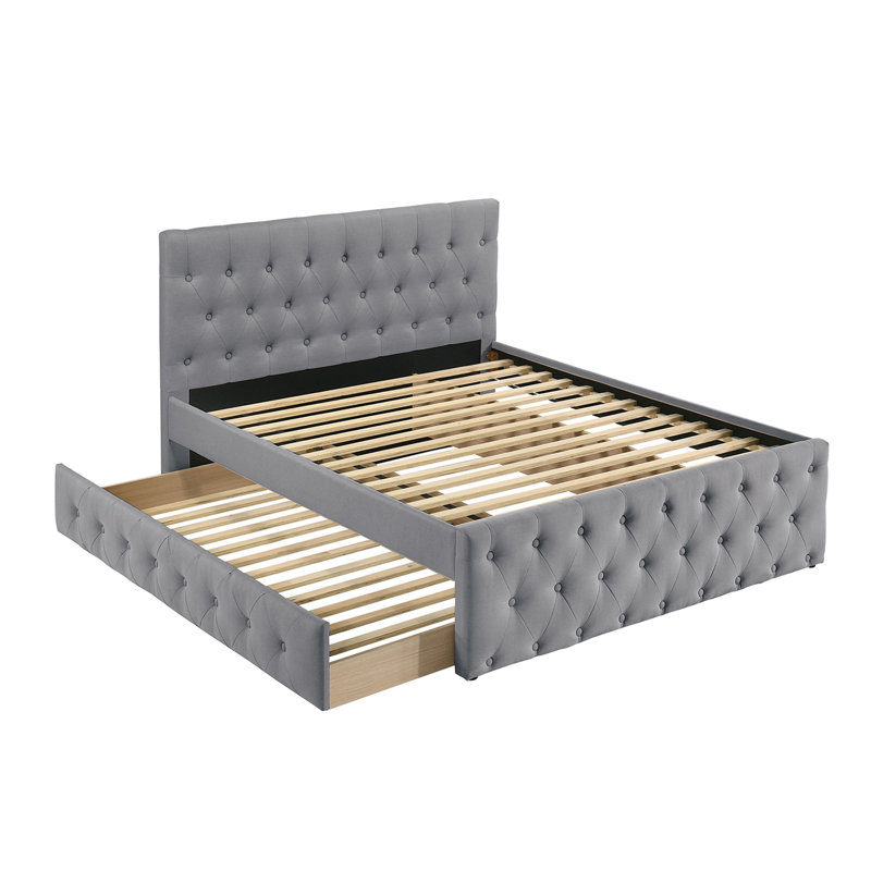Fabric Fully Upholstered Twin Bed With Trundle, Gray