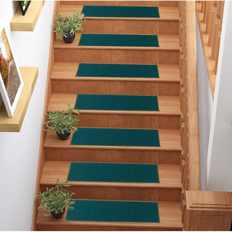 Tapis d'escalier antidérapant de couleur unie lavable à la machine, Bleu marine, Rectangle 26 po x 8 po