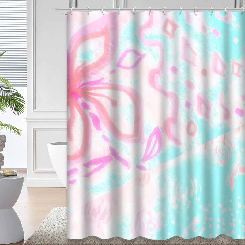 Rideau de douche rose imperméable, rideaux de douche pour la salle de bain avec 12 crochets, 72" L x 84" W