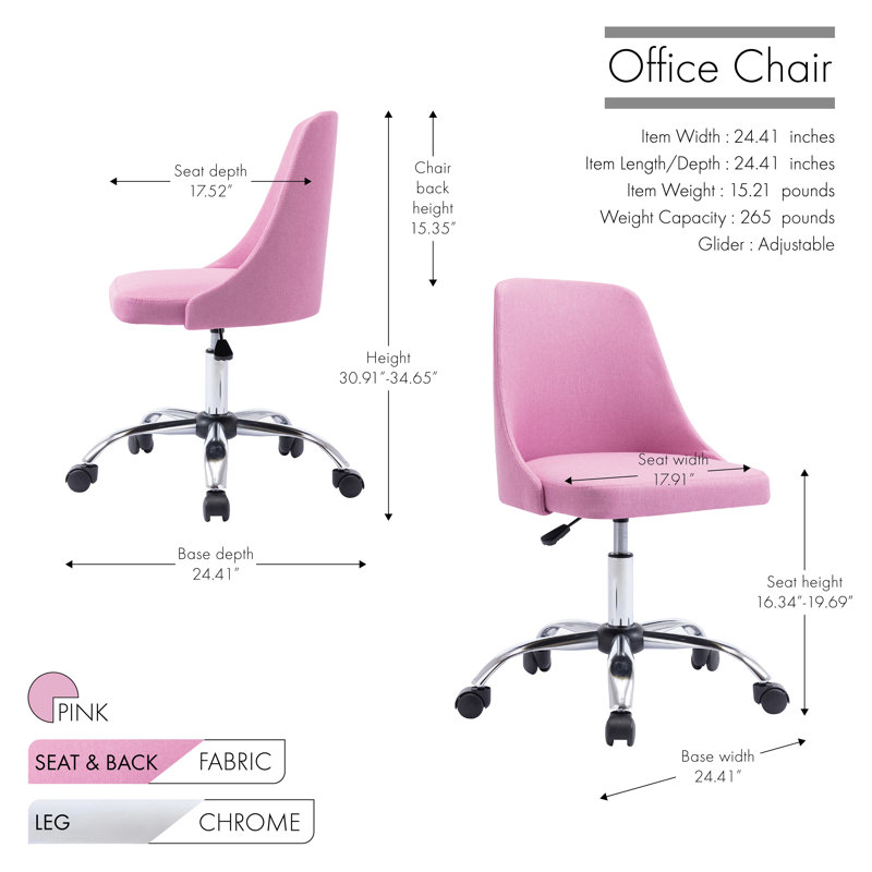 Viggo Fabric Office Chair with Chrome Base, Pink
