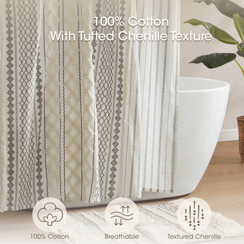 Imani 100% Cotton Tufted Chenille Shower Curtain, Ivory, 72" H x 72" W