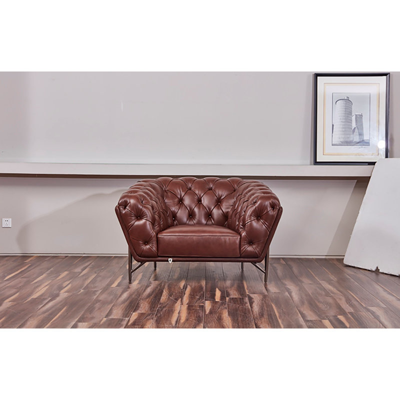 Fauteuil en cuir brun 40 EK8009 40, Cuir véritable brun