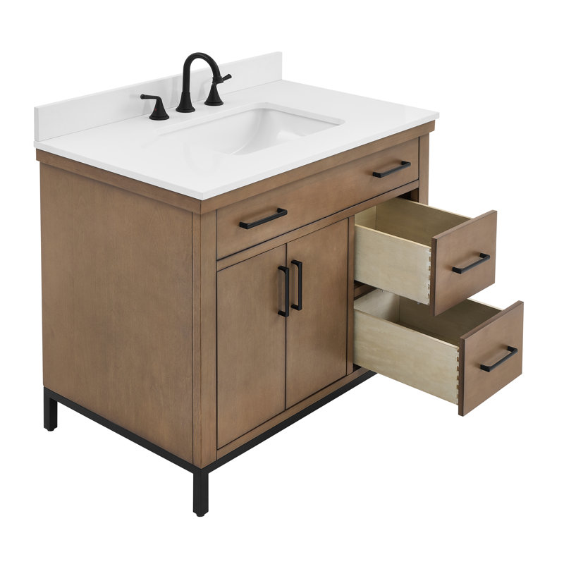 Uribe 36 In. Single Sink Freestanding Gunny Bath Vanity With Pure White Engineer Stone Top