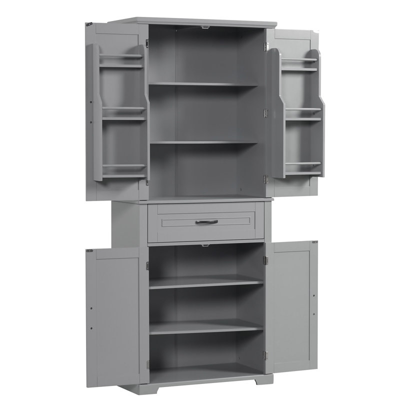 Armoire de rangement de salle de bain avec portes et tiroir, plusieurs espaces de rangement, tablette réglable, Gris