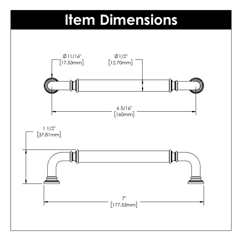 Berkshire Collection Handle Pull - Cabinet Pull - Farmhouse Hardware for Drawers & Cabinets, Polished Nickel, 6 5/16"