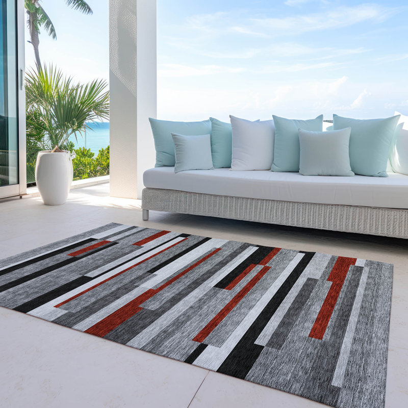 Gray Stripe Flat Woven Synthetic 5' x 7' Washable Rug