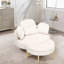 Chaise d'appoint ronde en velours côtelé avec appui-tête réglable, coussins décoratifs et repose-pieds - Canapé-lit convertible pour petits espaces-1137800060