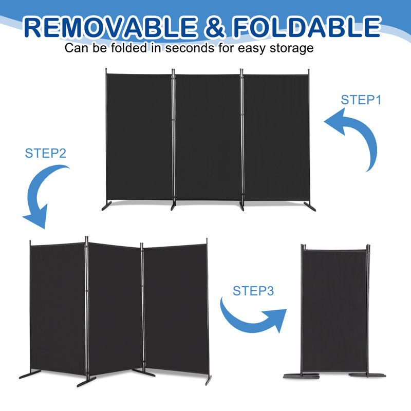 261cm W x 180cm H 3 - Panel Folding Room Divider