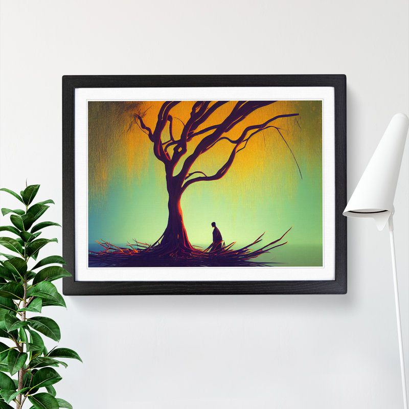 Hypnotic Weeping Willow Tree - Single Picture Frame Print, Black, 46cm H x 64cm W x 2cm D