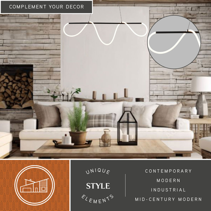 Buela 1L LED Matte Black Contemporary Linear Chandelier Island Pendant Light Fixture