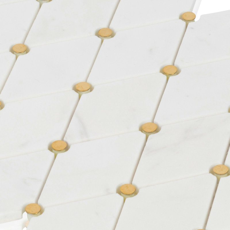 11.5" x 12.75" Marble Mosaic Tile, White/Gold
