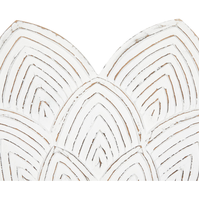 White Carved Floral Round Wood Wall Mirror