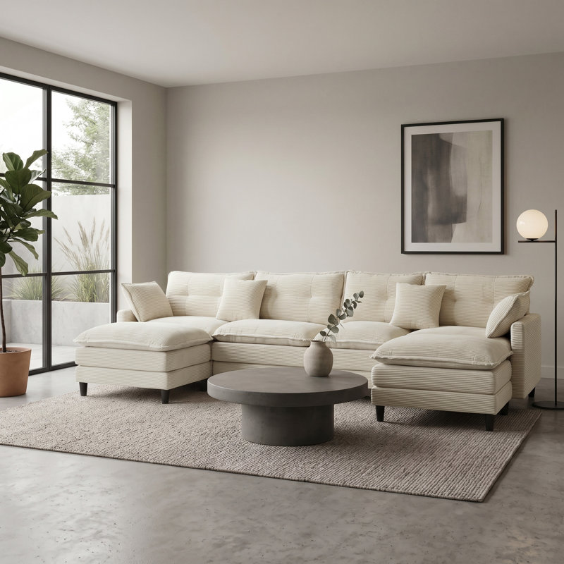 Canapé modulaire surdimensionné confortable de 143 po avec 2 repose-pieds, assemblage sans outil, canapé 6 pièces en forme de U en velours côtelé