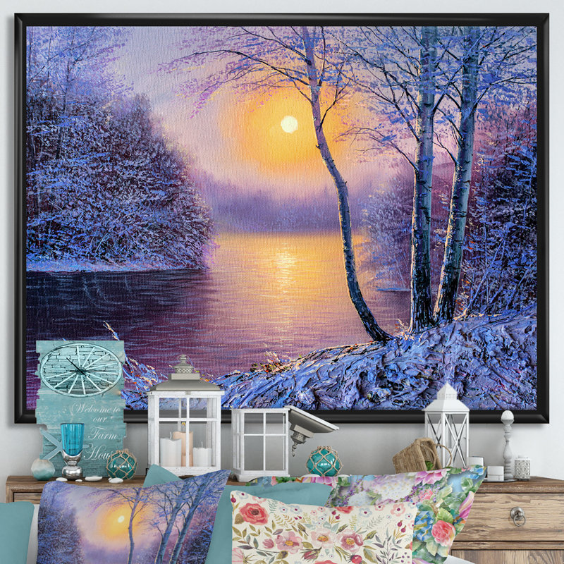 «Warm Sunshine Reflection over Winter Forest River II», reproduction sur toile flottante, H 12 po x l 20 po x p 1 po
