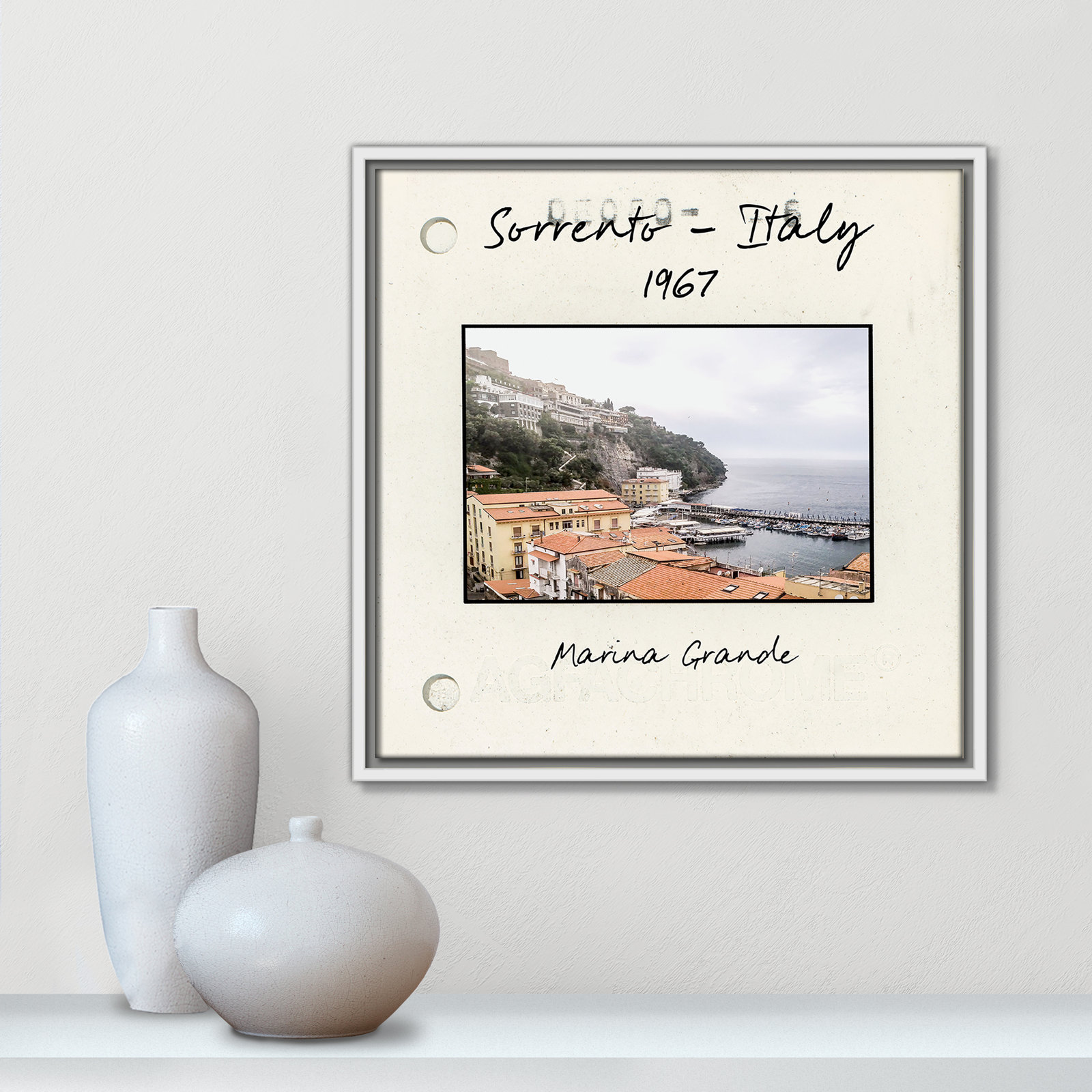 Sorrento Italy - Marina Grande Print by Susan Jill, 17.5" H x 17.5" W x 2" D, White Floater Framed Canvas