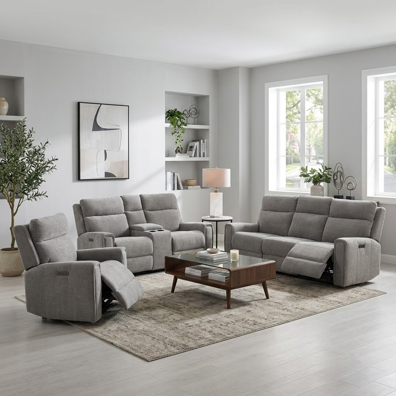 Ensemble de salon inclinable électrique 7 pièces avec fauteuil inclinable, causeuse et canapé, appuis-tête réglables et chargement USB