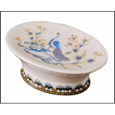 Lovely Color Painted Peacock Ceramic Soap Dish Oval Jewelry Plate, Perfect for Bathroom and Kitchen Decor