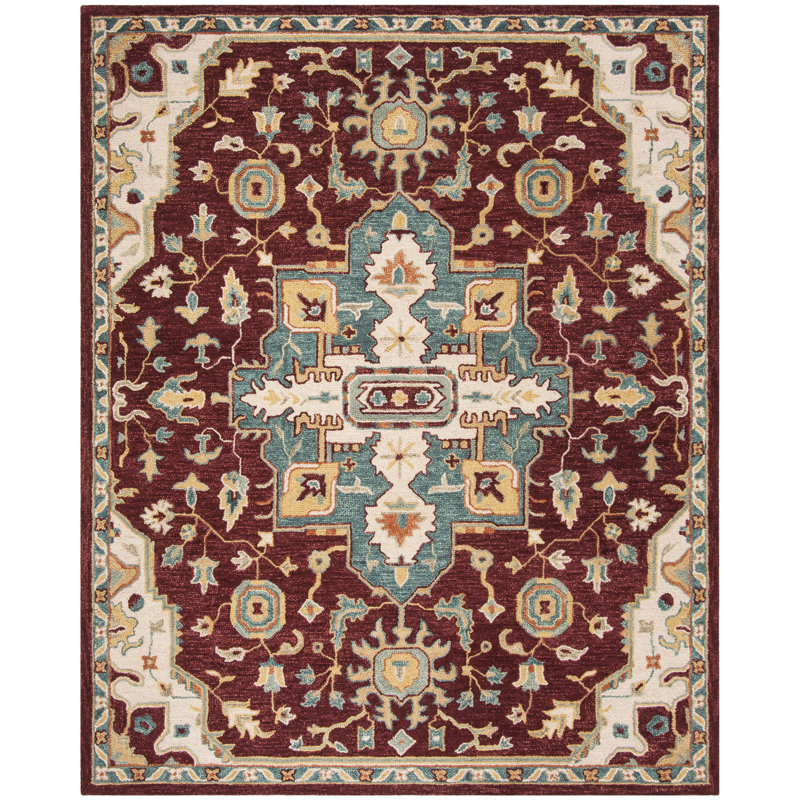 Vahakn Hand-Tufted Wool Red/Blue Area Rug, Rectangle 8' x 10'