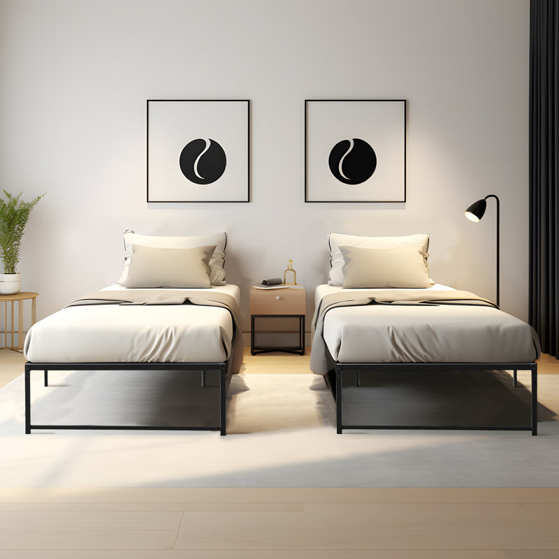 Rukadikar Twin Size Metal Bed Frame Set of 2, 18 Inch High 2-Pack Metal Platform Bed Frame, Heavy Duty Steel Mattress Foundation, Maximum Under Bed Storage, No Box Spring Needed, Easy Assembly, Noise-Free Support