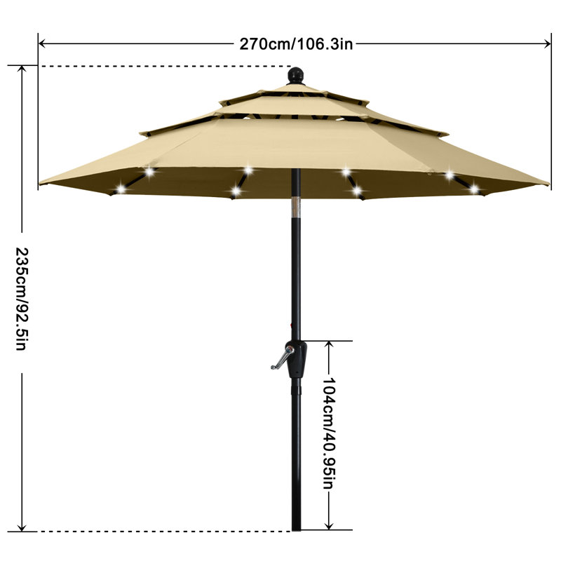 Parasol de marché éclairé Caerphilly, Kaki, 106.3" W x  106.3" D