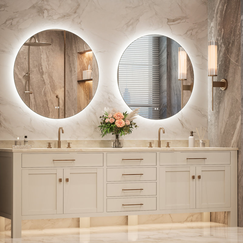 Miroir rond de salle de bain rétro éclairé sans cadre Adorna, 36 po x 36 po