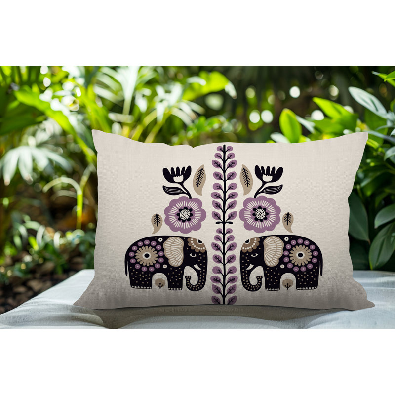 Coussin lombaire réversible intérieur / extérieur Jadi Elephant, Rectangulaire H 14 po x l 20 po, Mauve