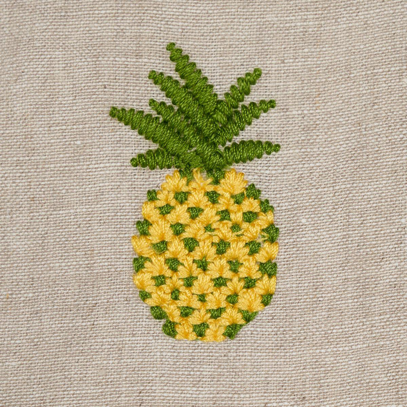 Pineapple Embroidery Fabric, Green/Natural