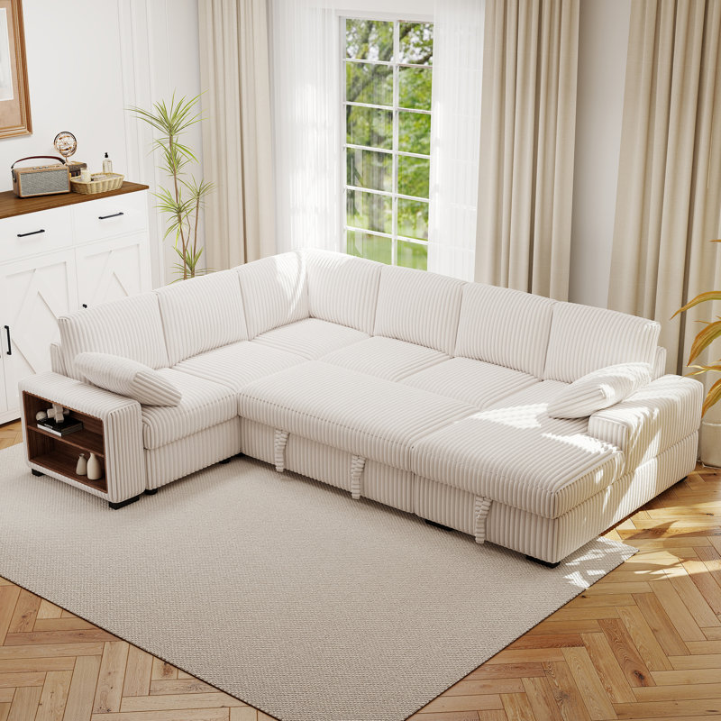 Canapé-lit modulaire inclinable en velours côtelé convertible en U 116,5 po Clithoe avec méridienne et accoudoirs