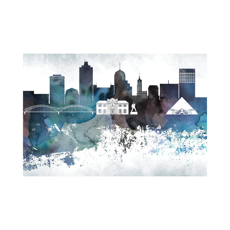 Memphis Bluish Skyline 1 Piece Wrapped Canvas Wall Art, 152.5 cm H x 101.5 cm W